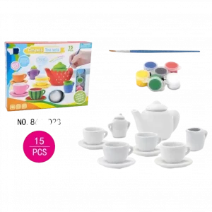 MUMUSO keramisches Teeset, 15-teilig (weiß) – perfekt für kreatives Spielen und Basteln mit Kindern.