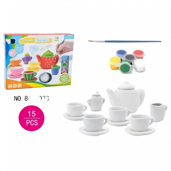 MUMUSO keramisches Teeset, 15-teilig (weiß) – perfekt für kreatives Spielen und Basteln mit Kindern.