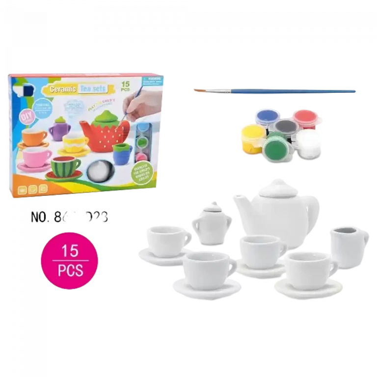 MUMUSO keramisches Teeset, 15-teilig (weiß) – perfekt für kreatives Spielen und Basteln mit Kindern.