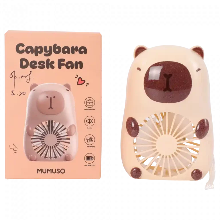 MUMUSO Capybara Tischventilator aus Kunststoff in Beige – ideal für heißen Tage im Büro oder Zuhause.