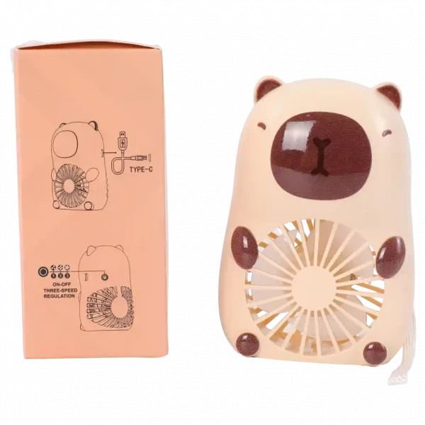 MUMUSO Capybara Tischventilator aus Kunststoff in Beige – ideal für heißen Tage im Büro oder Zuhause.