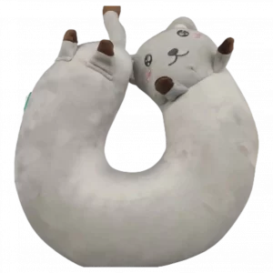 MUMUSO U-förmiges Nackenkissen in grau mit Katzenmotiv – ideal für Reisen oder längeres Sitzen.