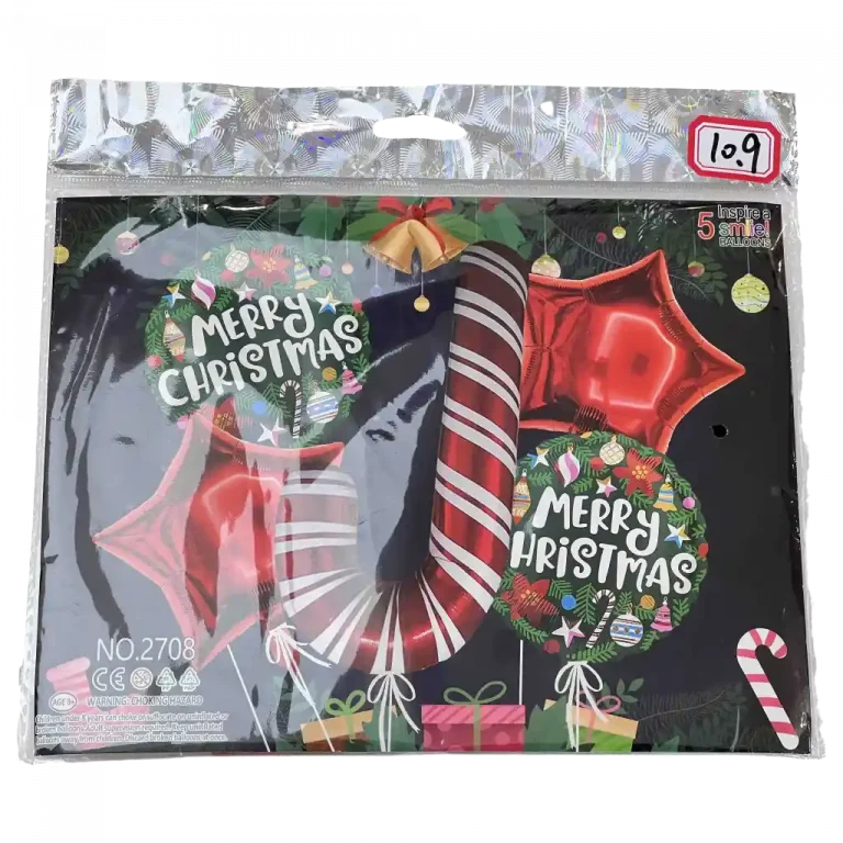 MUMUSO Set mit 5 Weihnachtsballons in verschiedenen Formen und Farben, ideal für festliche Anlässe.