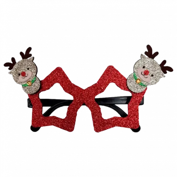 MUMUSO Weihnachtssternbrille in Rot mit Schneemann – ideal für festliche Anlässe und Weihnachtsfeiern.