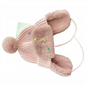 MUMUSO Wintermütze für Kinder in Pink mit niedlichem Ohrenschutz und Pompom – ideal für kalte Tage.