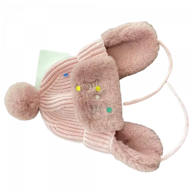 MUMUSO Wintermütze für Kinder in Pink mit niedlichem Ohrenschutz und Pompom – ideal für kalte Tage.