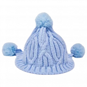 MUMUSO Wollmütze in Blau mit Pompons, ideal für kühle Tage und modische Akzente.
