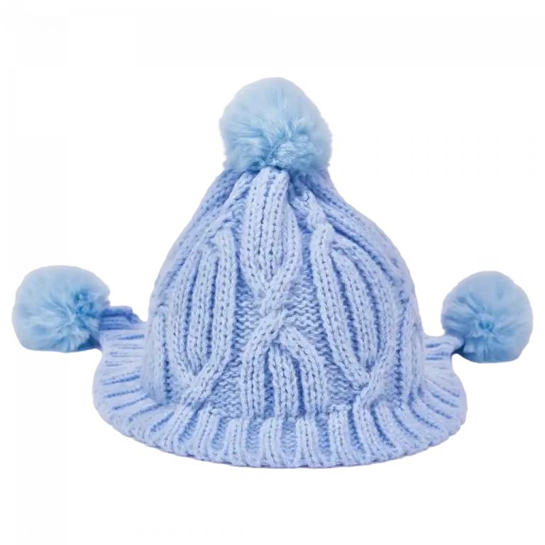 MUMUSO Wollmütze in Blau mit Pompons, ideal für kühle Tage und modische Akzente.