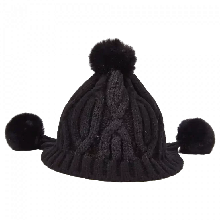 MUMUSO Wollmütze schwarz mit Pompons, stylisch und warm für kalte Tage.
