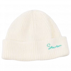 MUMUSO einfache weiße Wollmütze mit blauer Stickerei, ideal für kalte Tage.