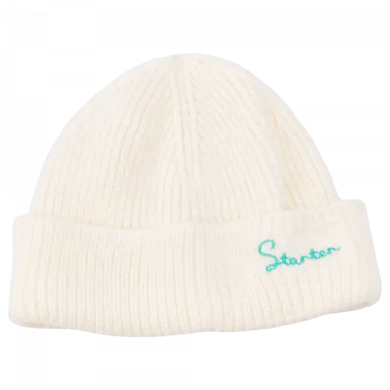 MUMUSO einfache weiße Wollmütze mit blauer Stickerei, ideal für kalte Tage.