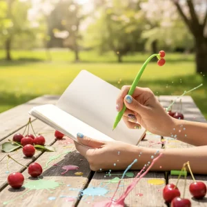 Notizbuch mit Kirsch-Design, A5 (Rot)