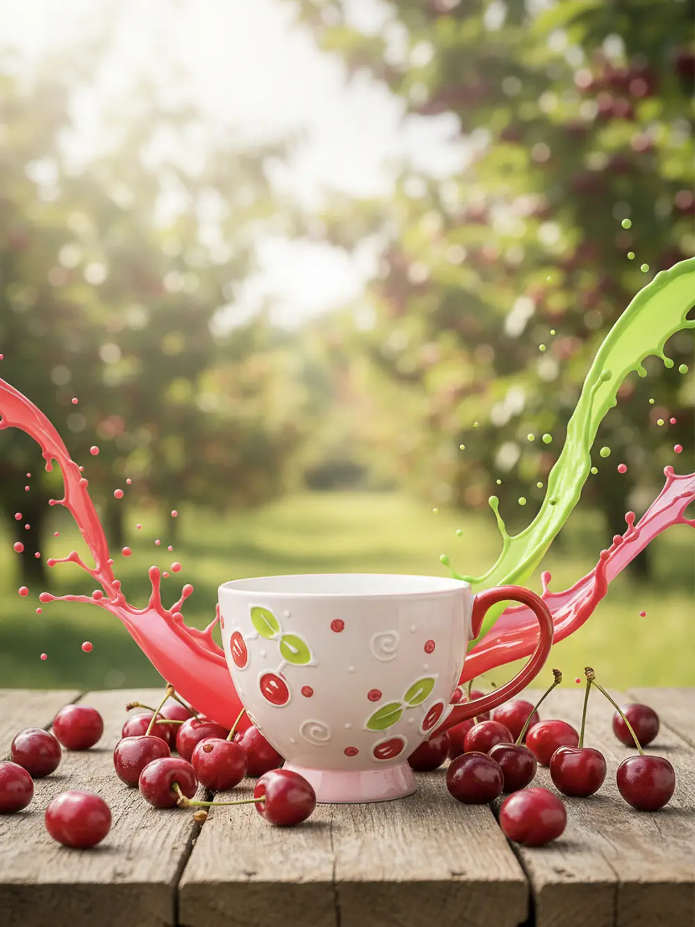 220Tasse20mit20Kischmotiven.webp Keramikbecher mit Kirschdesign - 450ml - Rot