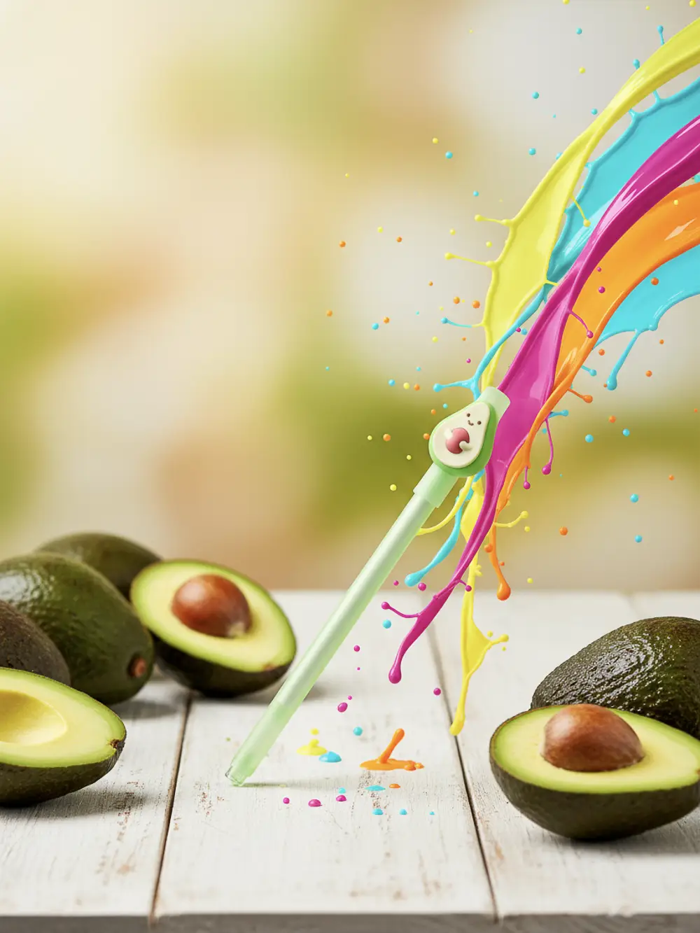 2Schreibstift20Fineliner20mit20Avocado20Motiv.webp Gelstift aus Kunststoff mit Avocado-Design (Hellgrün)