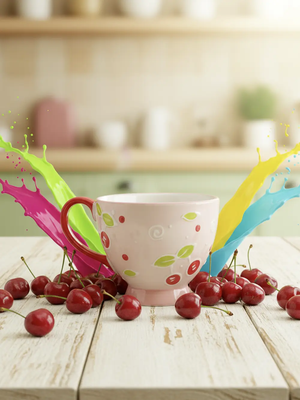 320Tasse20mit20Kischmotiven.webp Keramikbecher mit Kirschdesign - 450ml - Rot