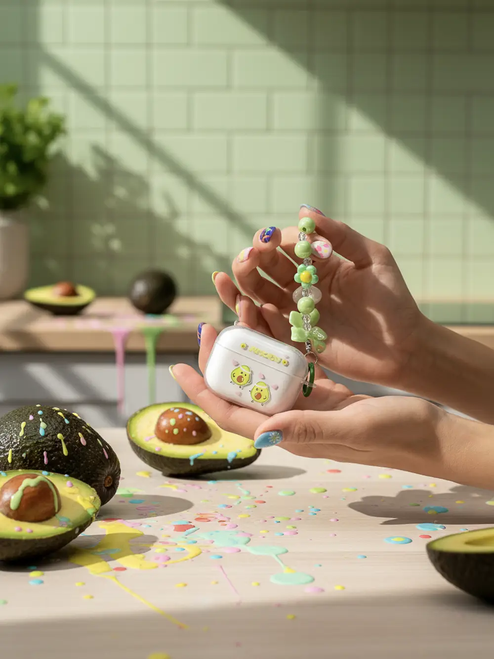 420Air20Pod20Case20mit20Schmuckkette20und20Avocadomotiv.webp TPU-Schutzhülle für AirPods Pro 2 mit Avocado-Design, 5×6,5×2,5 cm (Transparent/Grün)