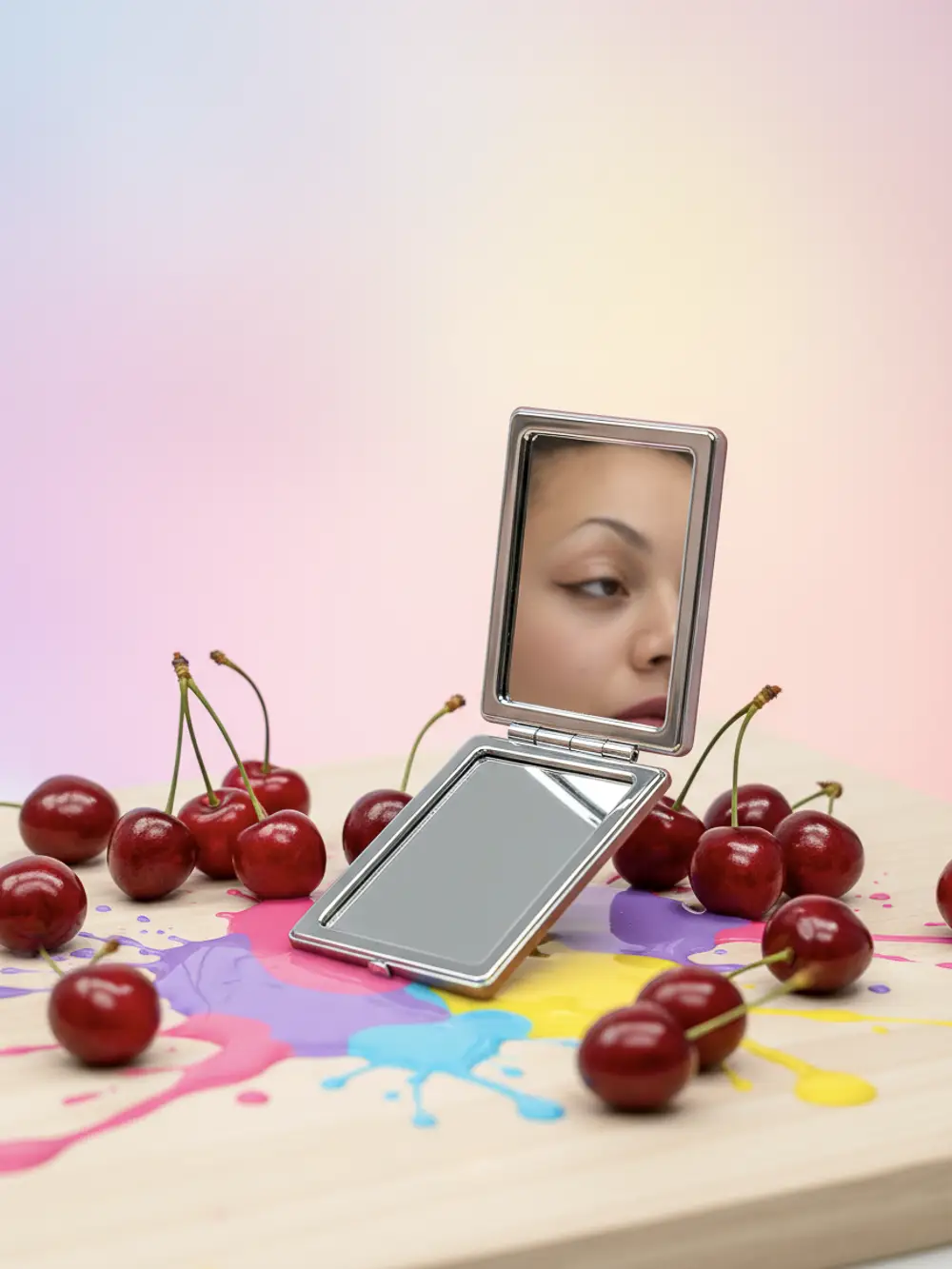 420Handspiegel20mit20Karo20und20Kirschmotiv20und20Glitzer.webp Kunststoff-Taschenspiegel mit Kirsch-Design (Weiß/Rot/Rosa)