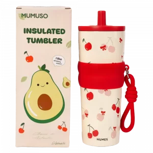 Isolierter Edelstahl-Trinkbecher mit Kirsch-Design, 700 ml (Rot/Creme)