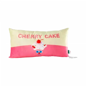 Rechteckiges Kuschelkissen mit Kirschkuchen-Design (Creme/Rosa)