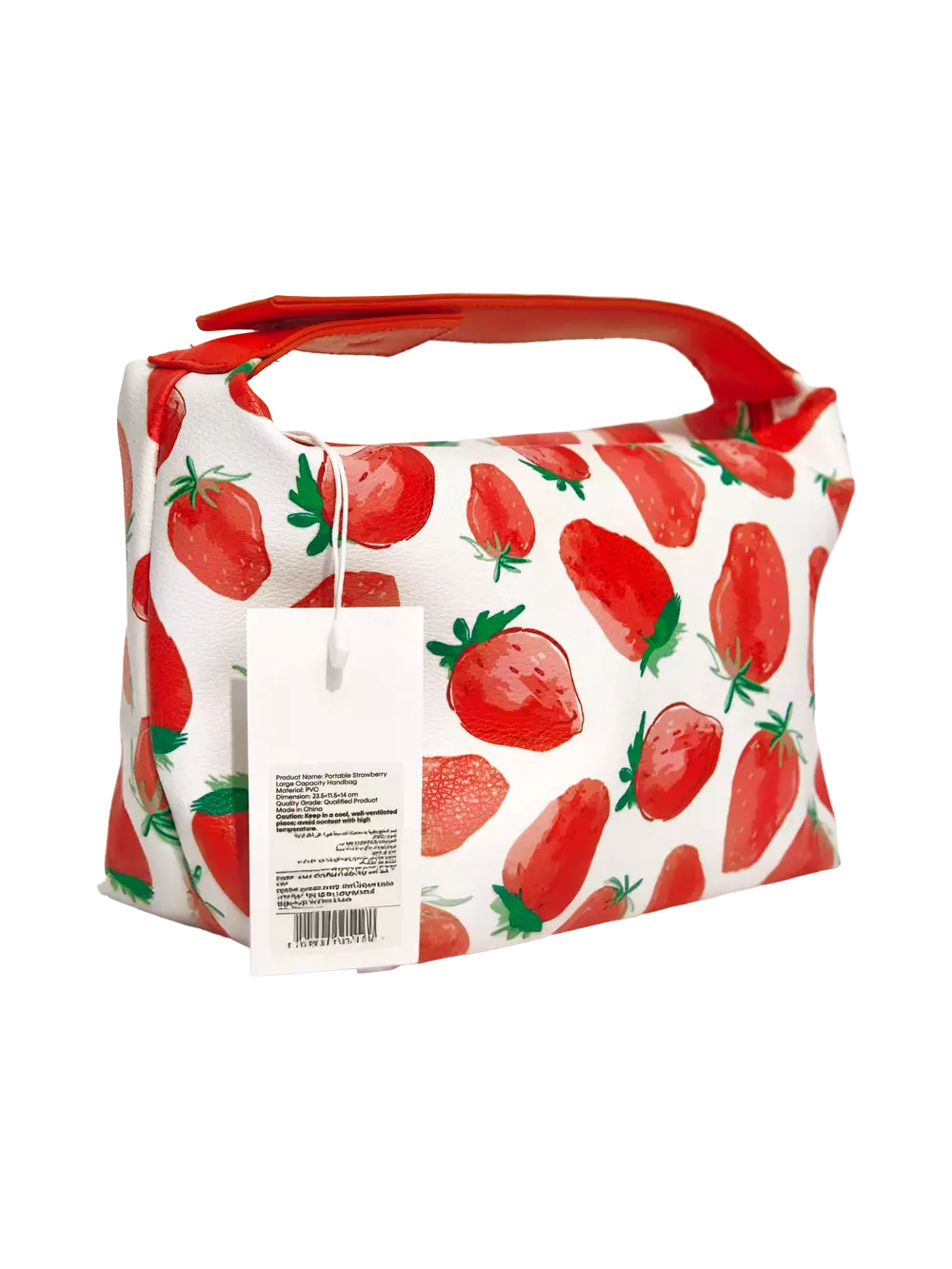 6976628012296_1.webp Kosmetiktasche aus Kunstleder mit Erdbeer-Design (Weiß/Rot)