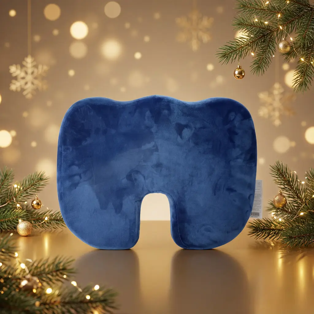 6932559622195_2_99 Kristallvelours Memory-Schaum Sitzkissen mit ergonomischer Beckenunterstützung - Marineblau