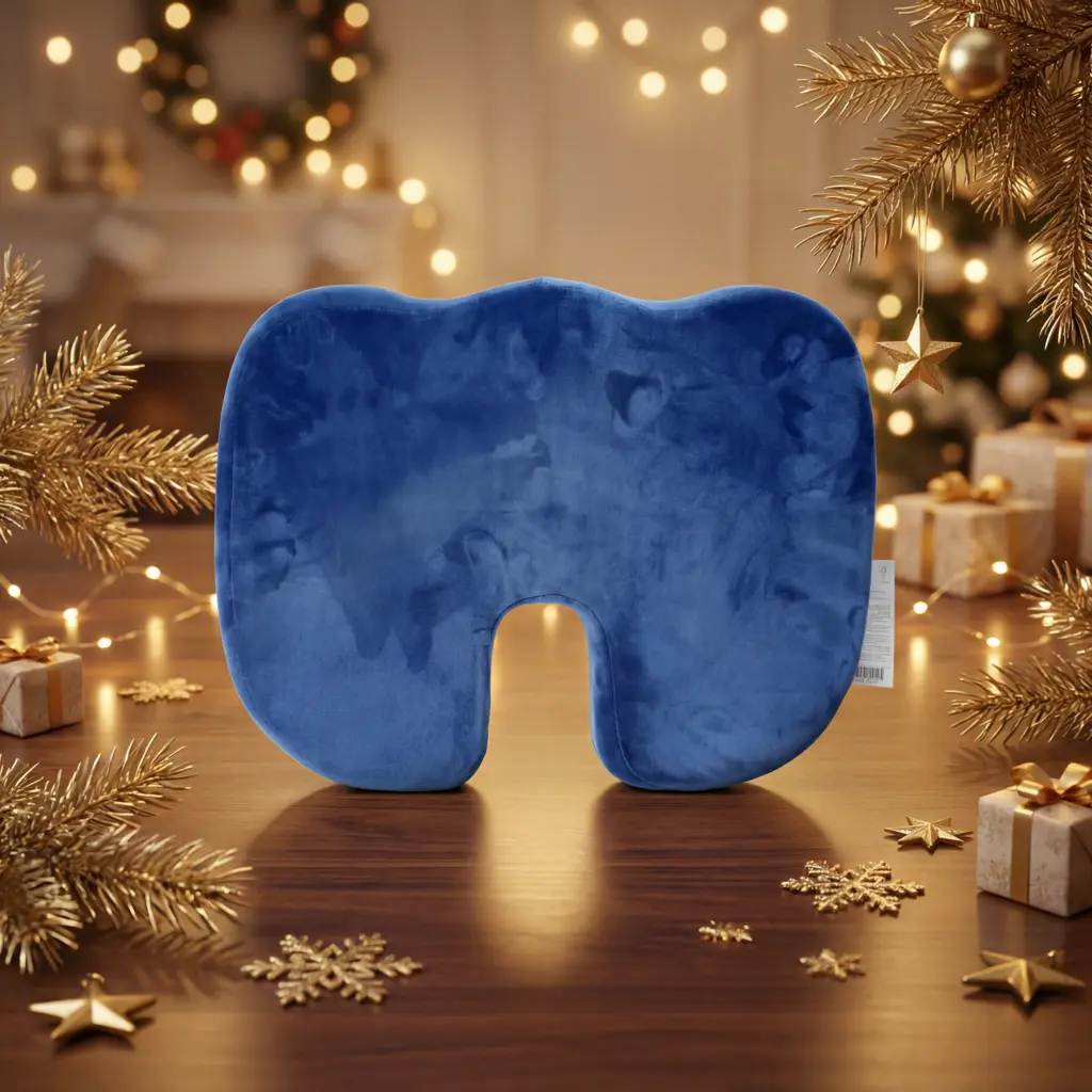 6932559622195_3_99 Kristallvelours Memory-Schaum Sitzkissen mit ergonomischer Beckenunterstützung - Marineblau