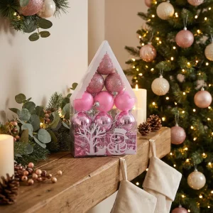 Set mit 12 rosaroten Weihnachtskugeln