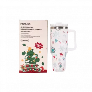 Weihnachtskollektion Autotaugliche Isolierflasche mit Tragegriff - 1200ml - Weiß