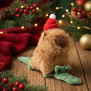 Capybara-Schnapparmband mit Weihnachtsmützen-Design