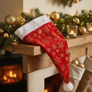 Weihnachtsmütze mit Goldfaden-Schneeflocken