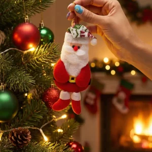 Weihnachtliche Hängedekoration aus Stoff mit Rentier-, Schneemann- und Weihnachtsmann-Design (Rot/Weiß/Braun)