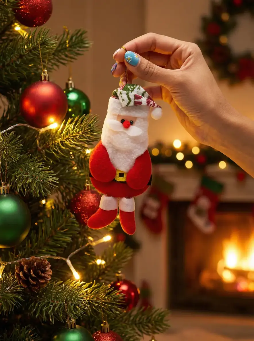 69773211452431_99 Weihnachtliche Hängedekoration aus Stoff mit Rentier-, Schneemann- und Weihnachtsmann-Design (Rot/Weiß/Braun)