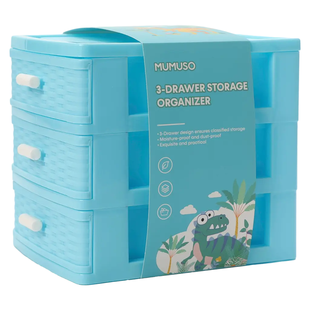 6932559604115.webp 3-schubladiger Aufbewahrungs-Organizer aus PP mit Dinosaurier-Design (Blau)