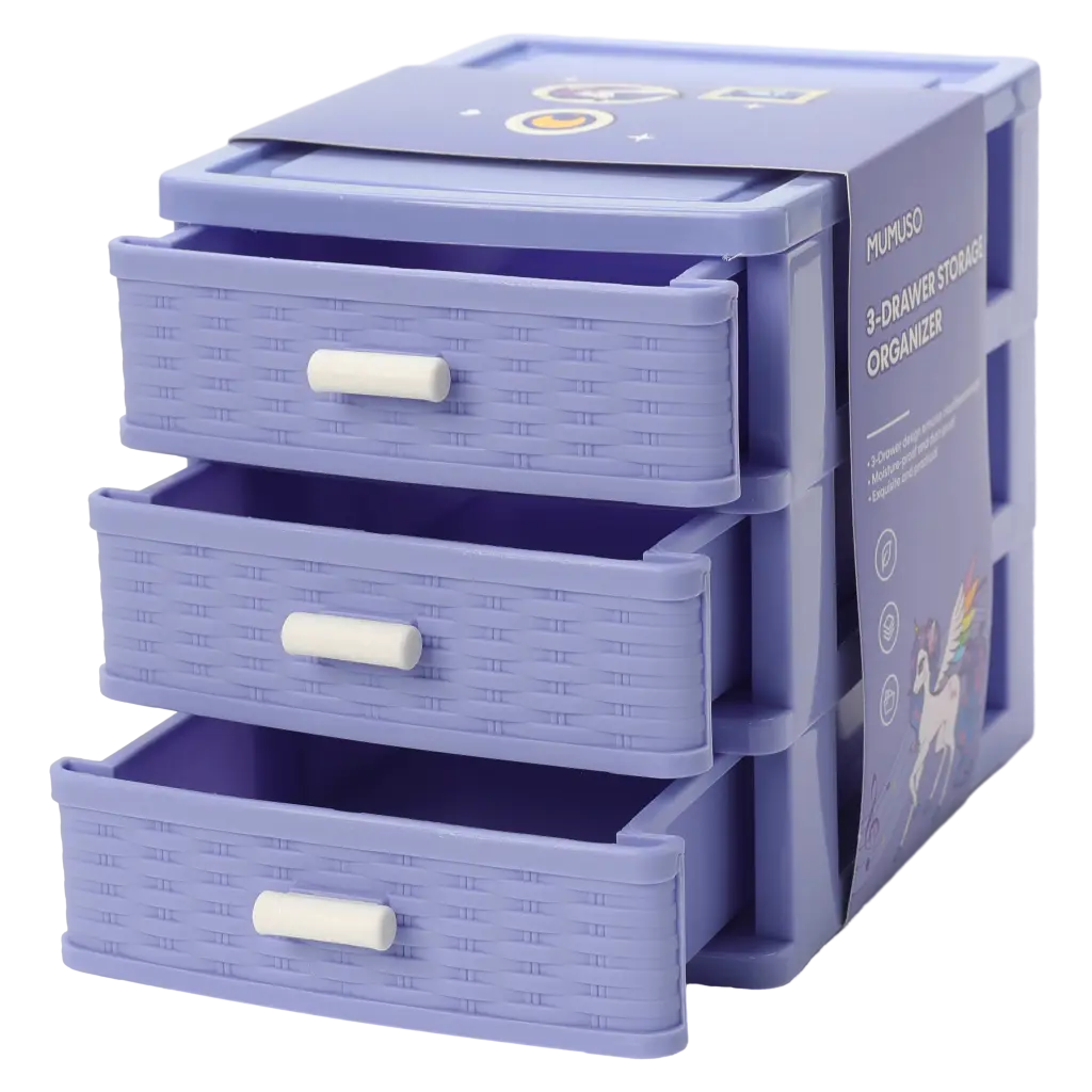 6932559609455_2.webp 3-Schubladen-Aufbewahrungsbox aus Kunststoff mit Einhorn-Design (Lila)