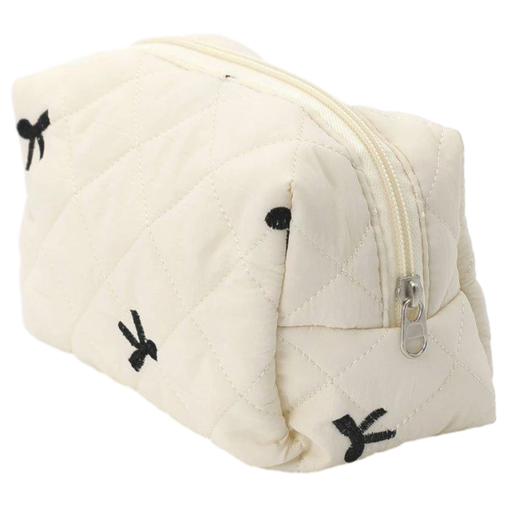 6932559612714.webp Schleifenstickerei Steppbaumwolle Kosmetiktasche - Beige