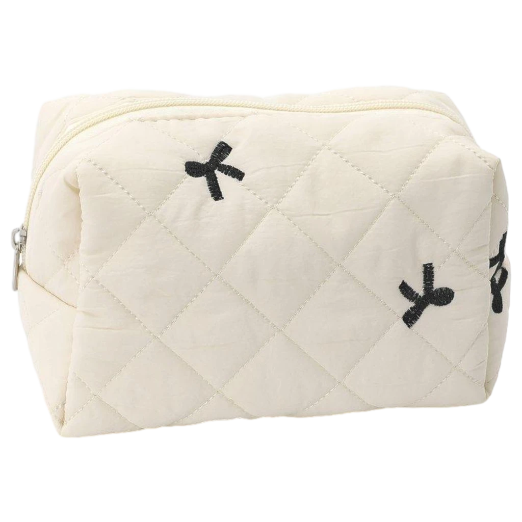 6932559612714_1.webp Schleifenstickerei Steppbaumwolle Kosmetiktasche - Beige