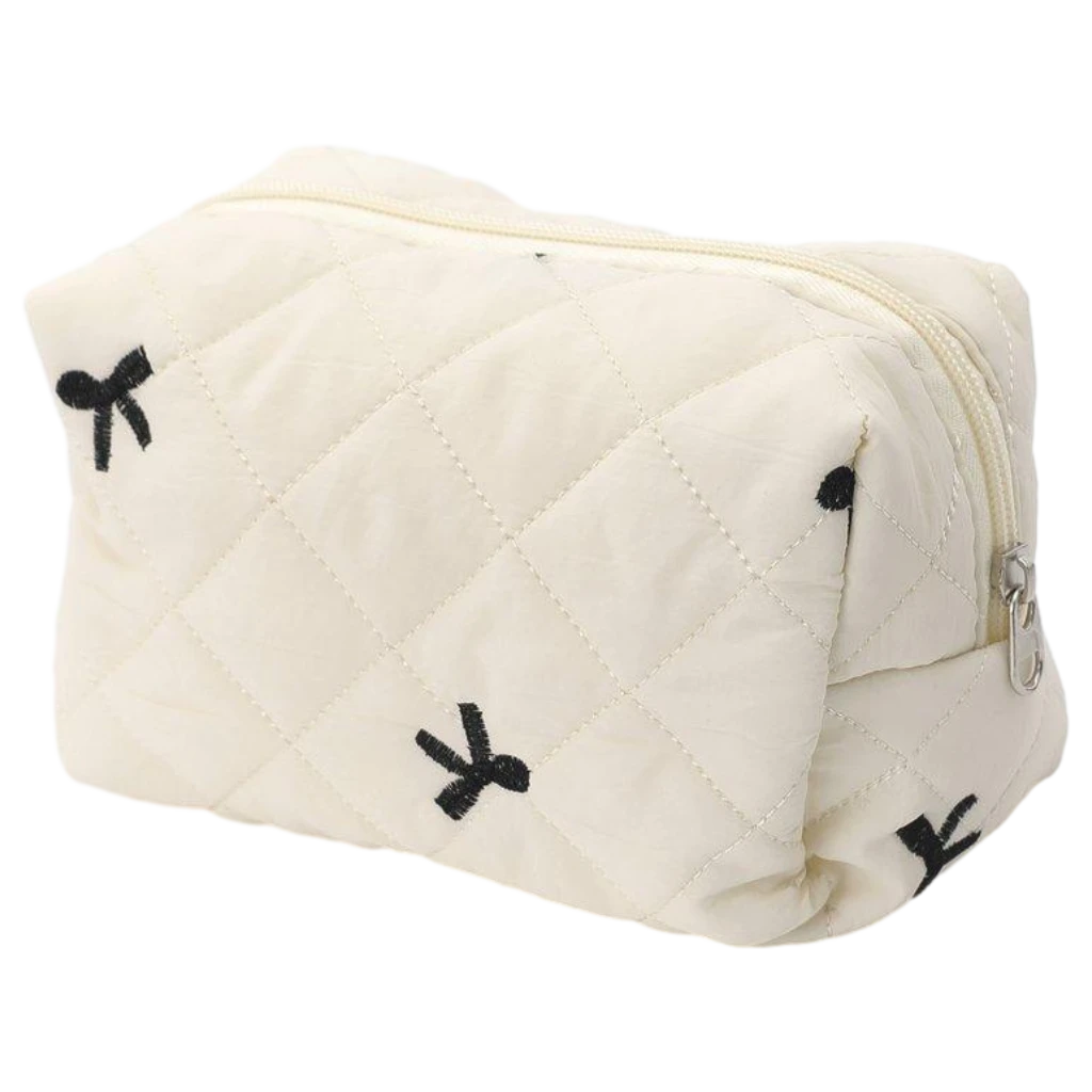 6932559612714_2.webp Schleifenstickerei Steppbaumwolle Kosmetiktasche - Beige