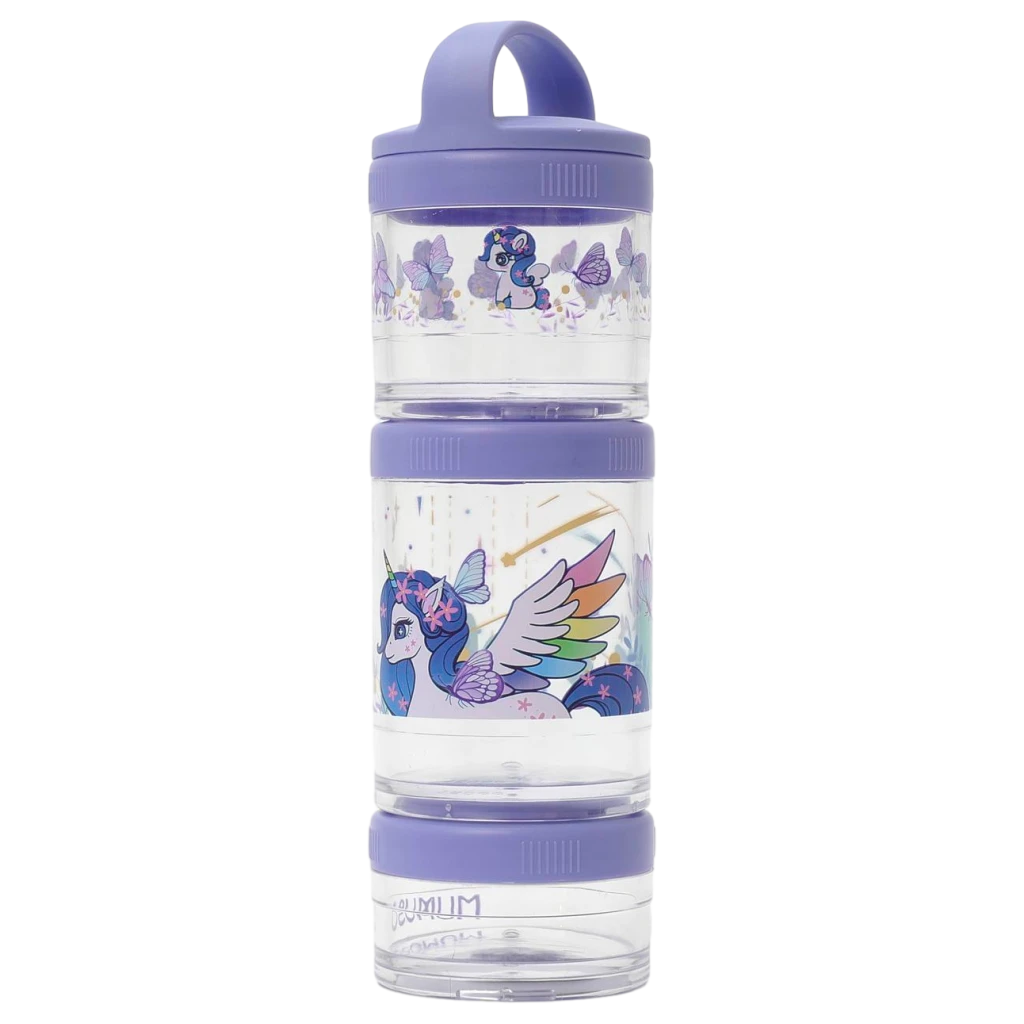 6932559618167_2.webp 3-stufige Snackbox aus Kunststoff mit Einhorn-Design, stapelbar (Lila)