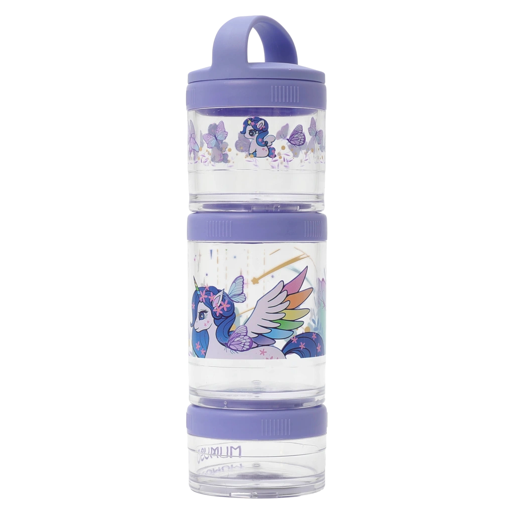 6932559618167_3.webp 3-stufige Snackbox aus Kunststoff mit Einhorn-Design, stapelbar (Lila)