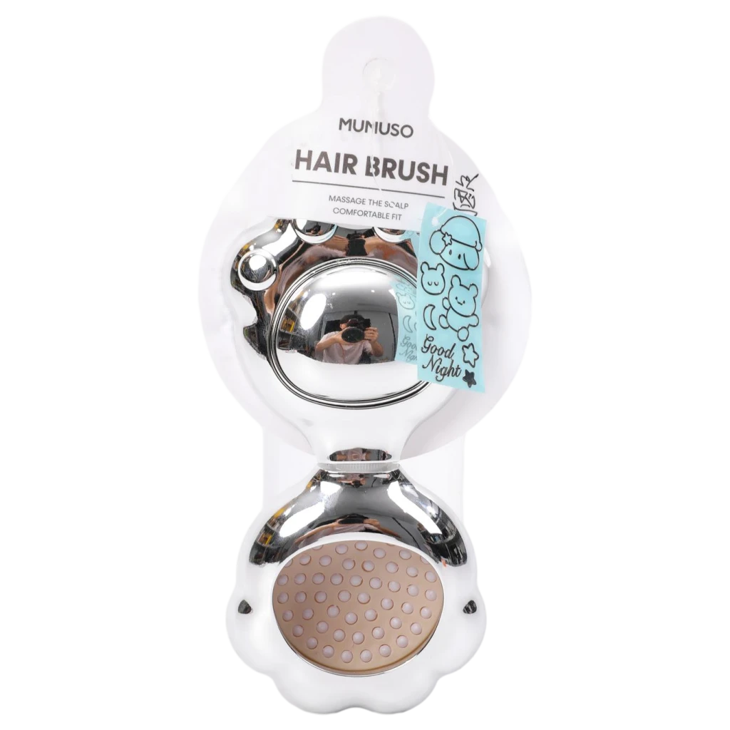 6932559627367.webp Kompakte Haarbürste mit Bären-Design für alle Haartypen (Silber/Rosa)