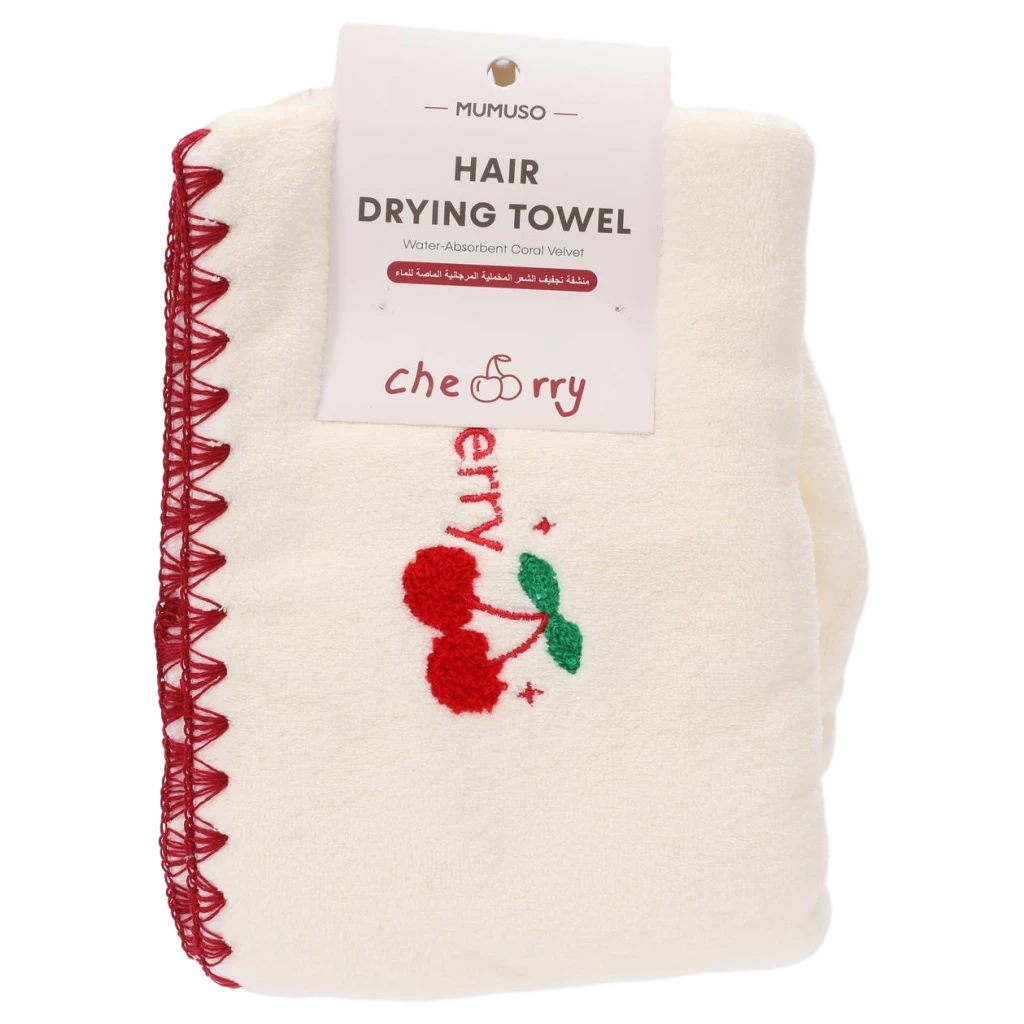 6932559629934.webp Mikrofaser-Haarhandtuchturban mit Kirsch-Design (Creme)
