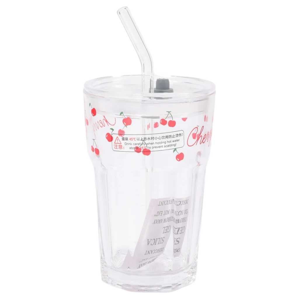 6932559695489_1.webp Kunststoff-Trinkbecher mit Deckel und Strohhalm, Kirsch-Design (Transparent)