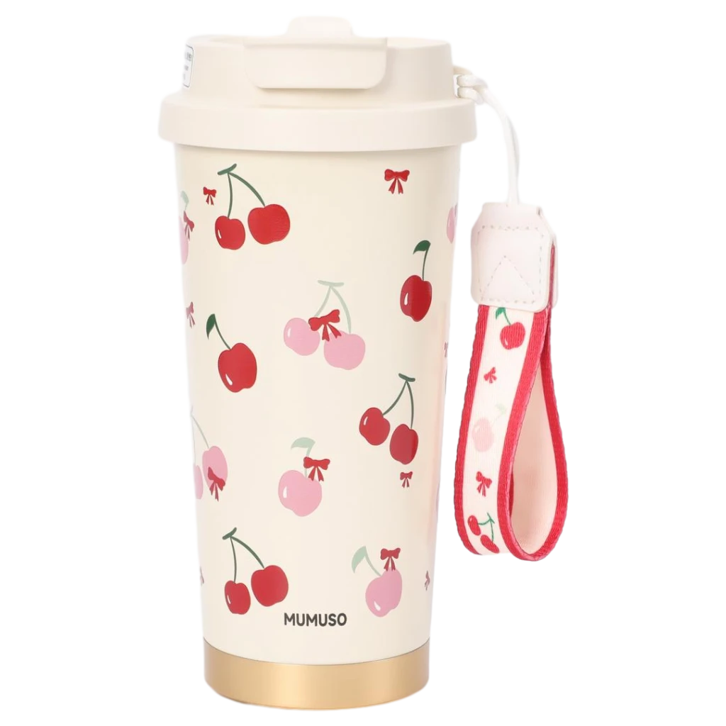 6932559695700_2.webp Coffee Tumbler aus Edelstahl, 550 ml mit Kirsch-Design (Creme)