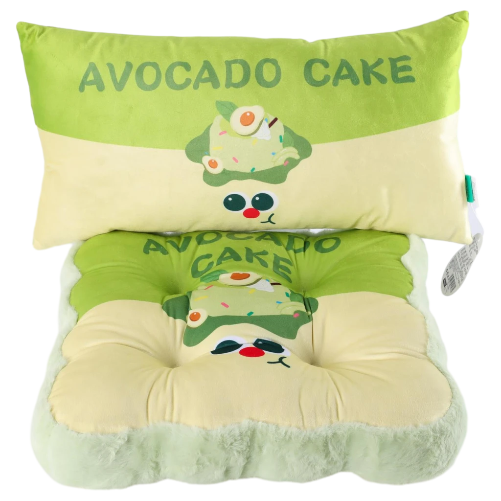6932559695779_2.webp Sitzkissen aus Plüsch mit Avocado-Print, quadratisch (Grün/Beige)