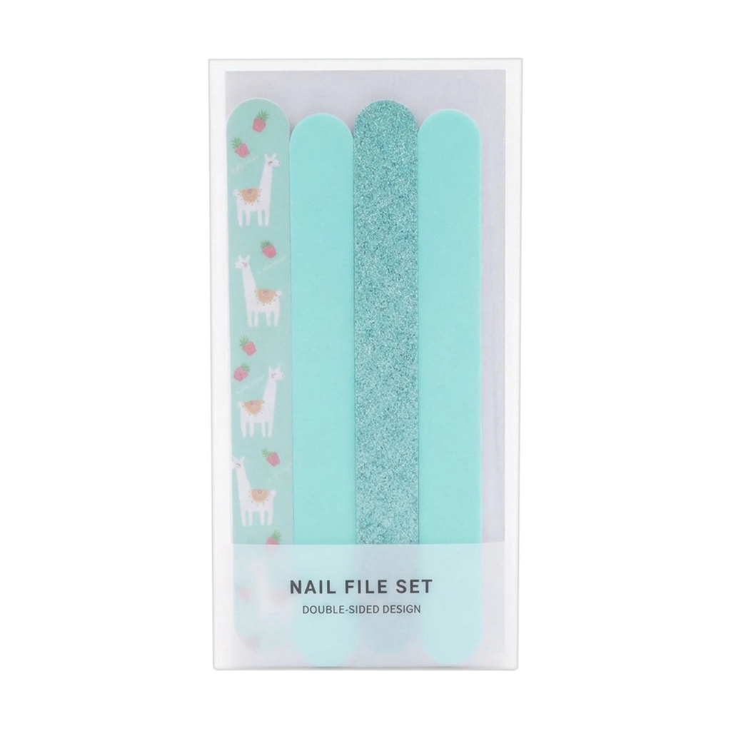 6941347771120_1.webp 4-teiliges doppelseitiges Nagelfeilen-Set mit Lama-Design (Blau/Grün/Grau)