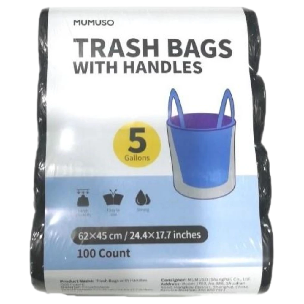 6973847436346.webp 100 Müllbeutel mit Tragegriffen aus PE, 62×45 cm (Schwarz)
