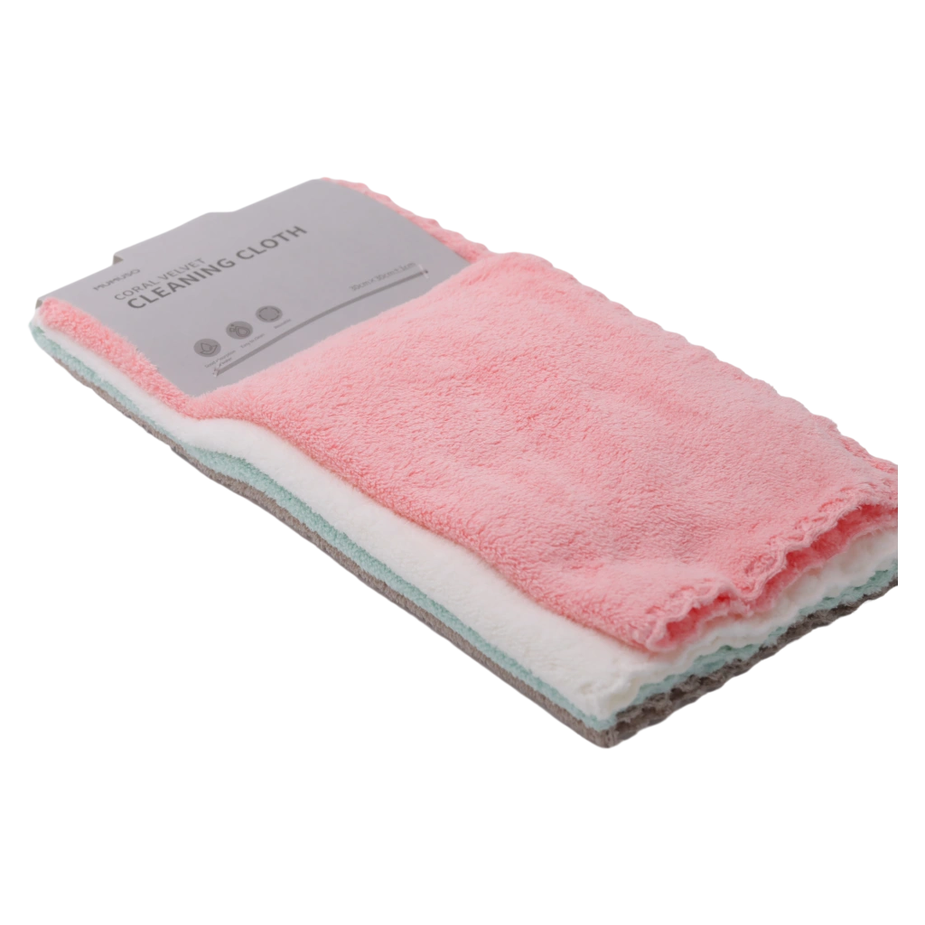 6974096514137_2.webp 3er-Pack Coral Velvet Mikrofasertücher zur Oberflächenreinigung (Rosa/Beige/Weiß)