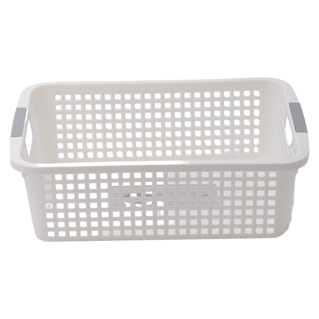 6975349065826_3.webp Rechteckiger Aufbewahrungskorb aus Kunststoff, stapelbar (Weiß/Grau)