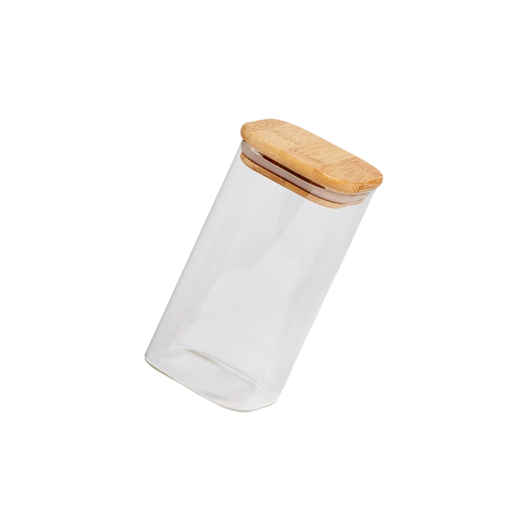 6975349069503_1.webp Quadratisches Vorratsglas aus Borosilikatglas mit Bambusdeckel, 750 ml (Transparent/Natur)
