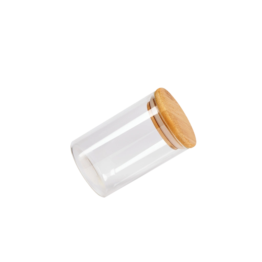 6975349069527_1.webp Vorratsglas rund aus Borosilikatglas mit Bambusdeckel, 290 ml (Transparent)